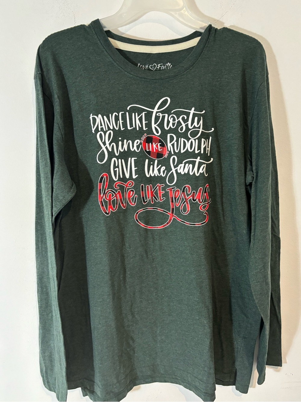 Love in Faith Women Large Long Sleeve Christmas Loose Fitting Tshirt Casual